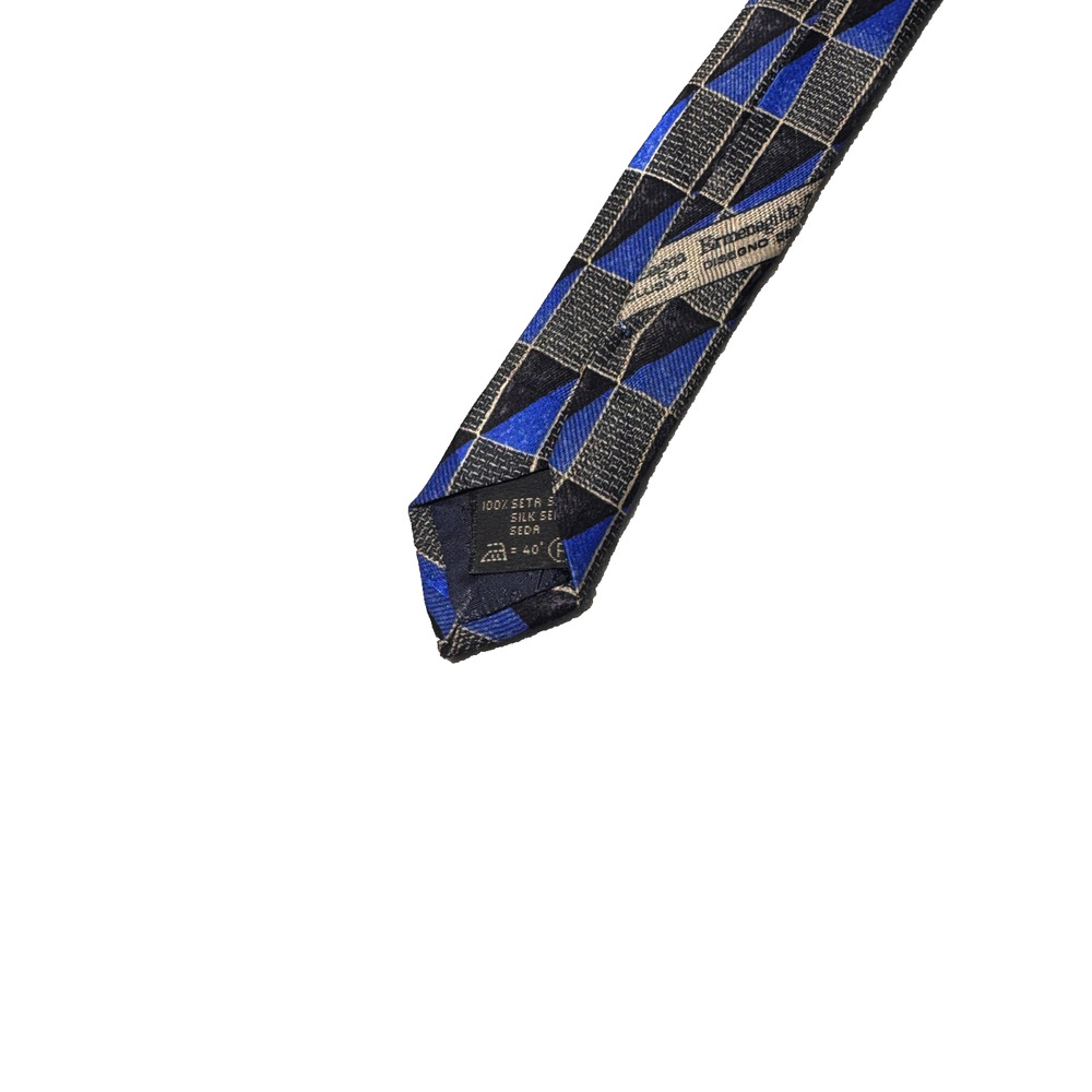 Ermenegildo Zegna Neck Tie Mens Blue Black Slik Geometric Triangle Checkered - Picture 6 of 8